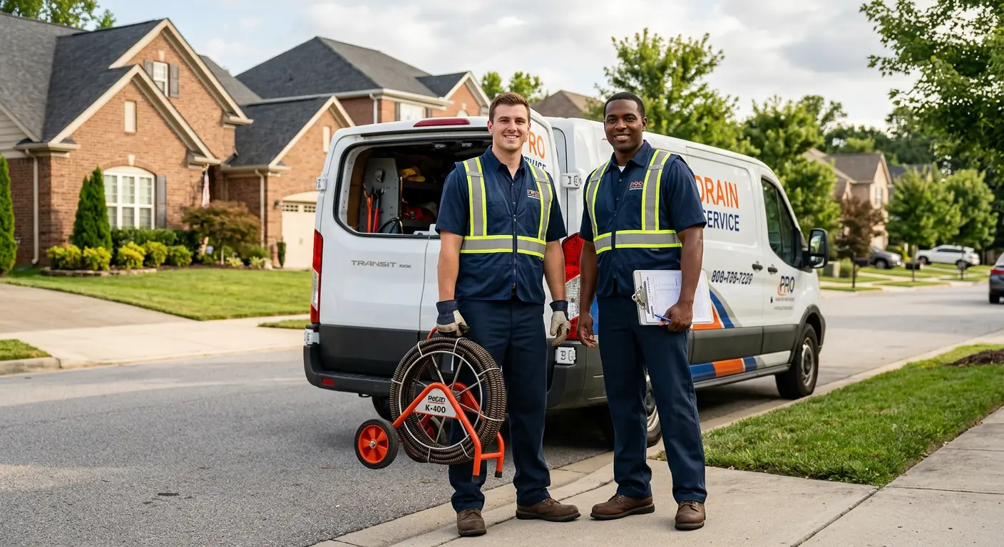 Sewer and drain service team with equipment ready for work in Southern Pines